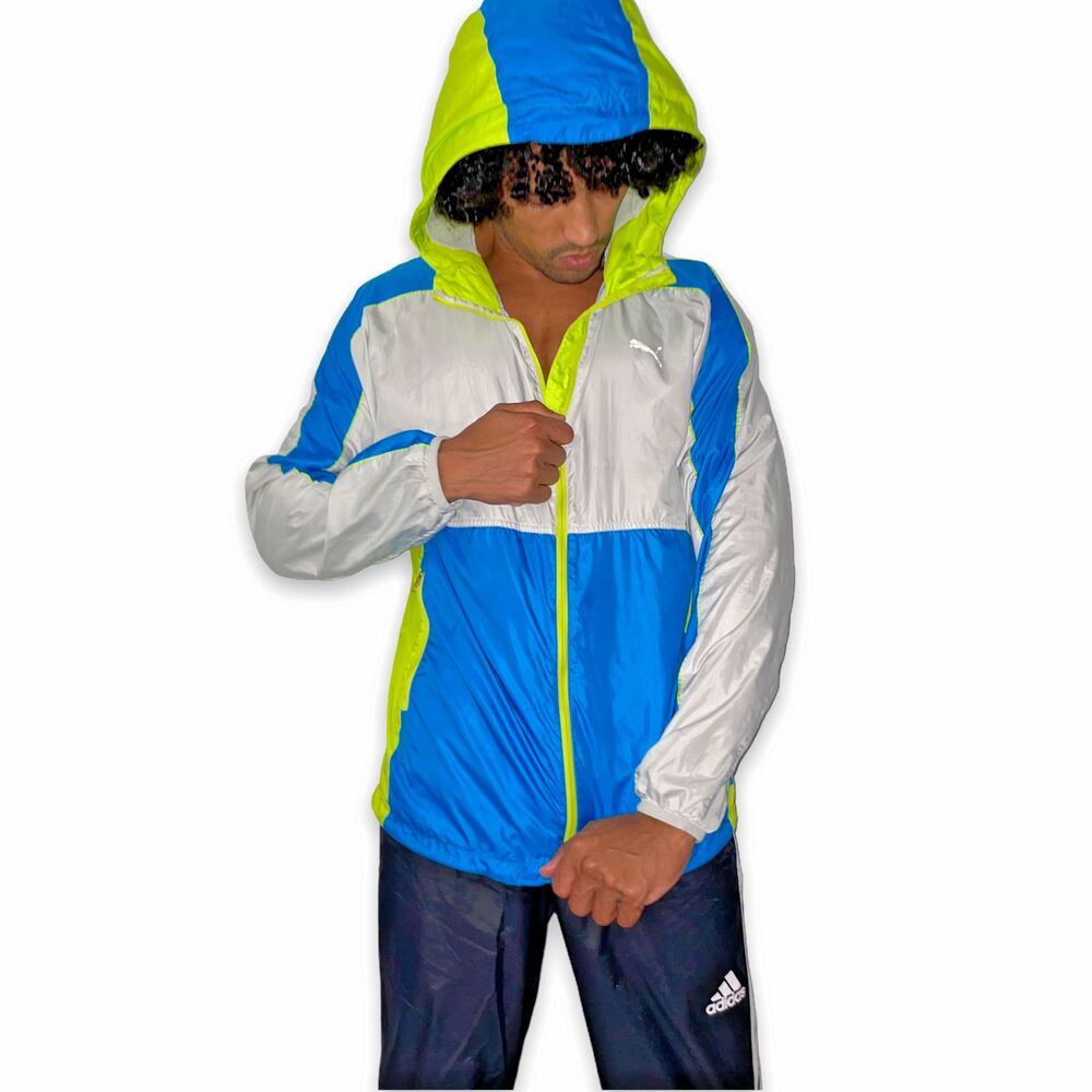 Puma Vintage Rare Faas Nylon Glanz Windbreaker Jacket Ceramic Blue Yellow M